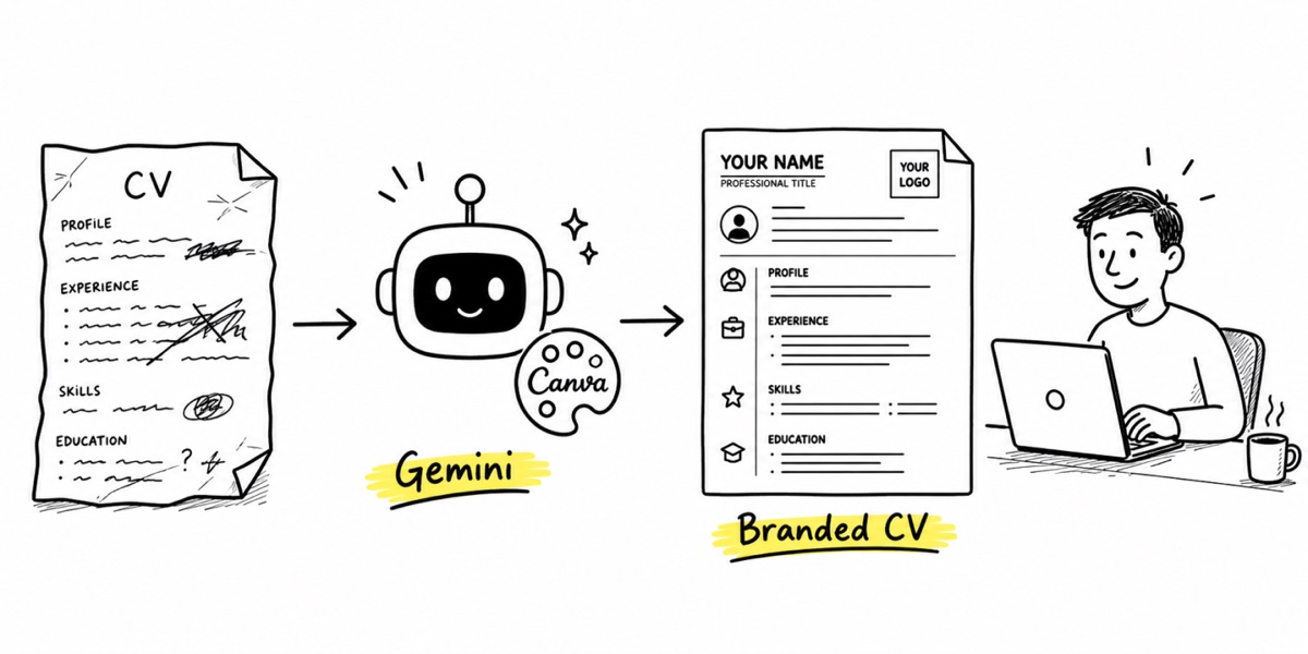 Diagram showing how Michael's chatbot transforms a raw CV into a branded, professional document
